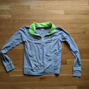 PINK Women's Grey and Neon Yellow Small 1/4 Zip Sweater